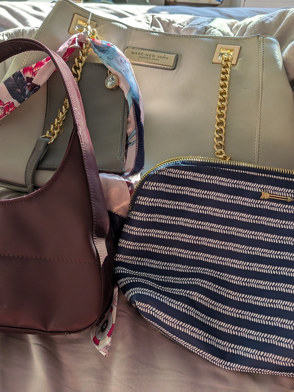 Marc New York Cream Shoulder Tote with Gold Chain Accents